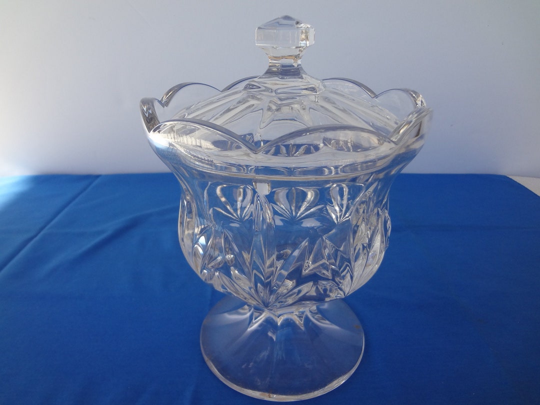 Vintage Crystal Candy Dish With Lid, Czech Crystal Covered Candy Jar