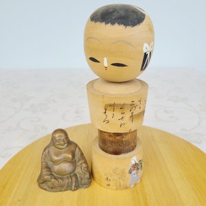 Vintage Japanese Wooden Hand Made Signed Kokeshi Doll, Hand Crafted Collectible Doll, Light Brown Wooden Hand Crafted Hand Painted Doll