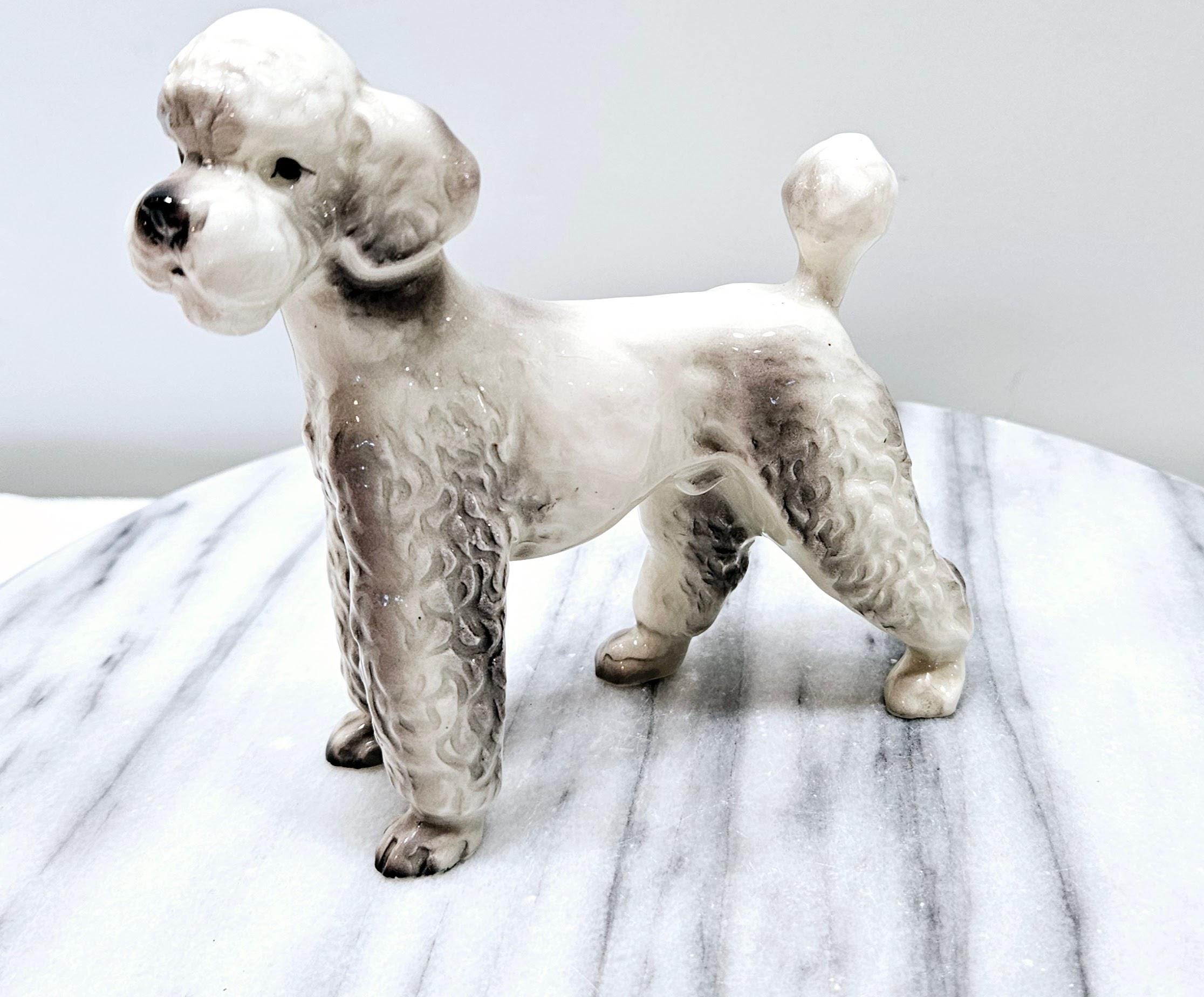 Ceramic Standing Poodle Made In Japan, White And Black Groomed Poodle,