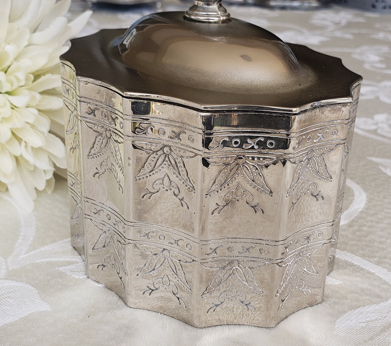 Vintage Godinger Silver Covered Jewelry Box Engraved Paneled Etsy