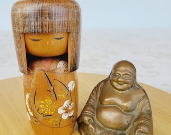 Vintage Japanese Wooden Hand Made Kokeshi Doll, Hand Crafted Collectible Doll, Light Brown Wooden Hand Crafted Hand Painted Doll