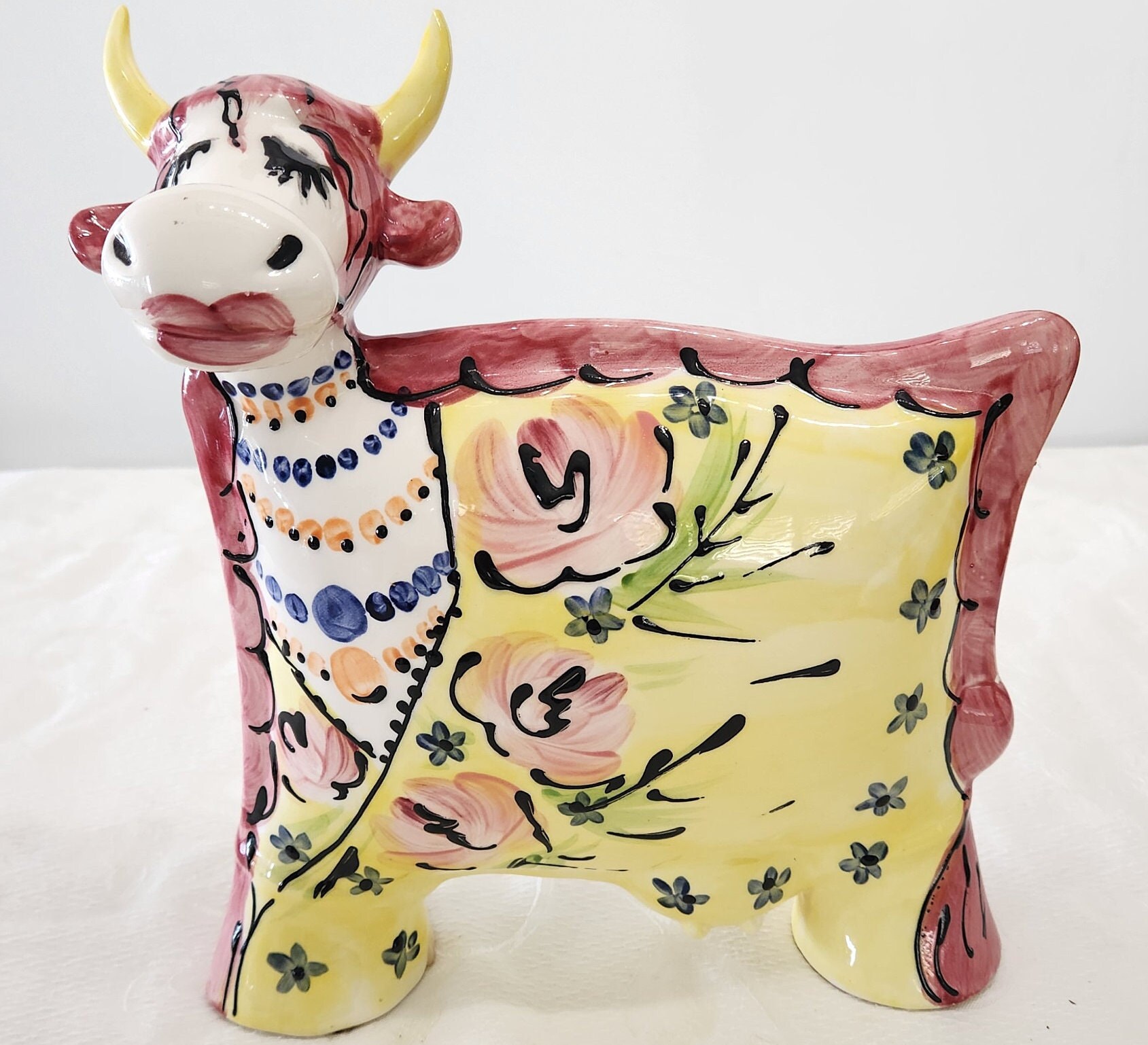 Classic Ceramic Cow by Artist Anatoly Turov, Hand Painted Cow