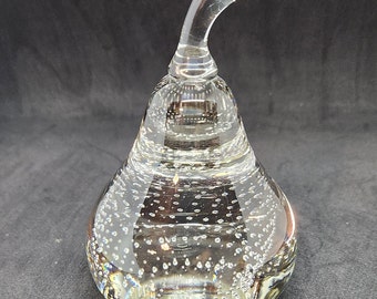 Vintage Clear Art Glass Pear, Bullicante Decorative Paperweight