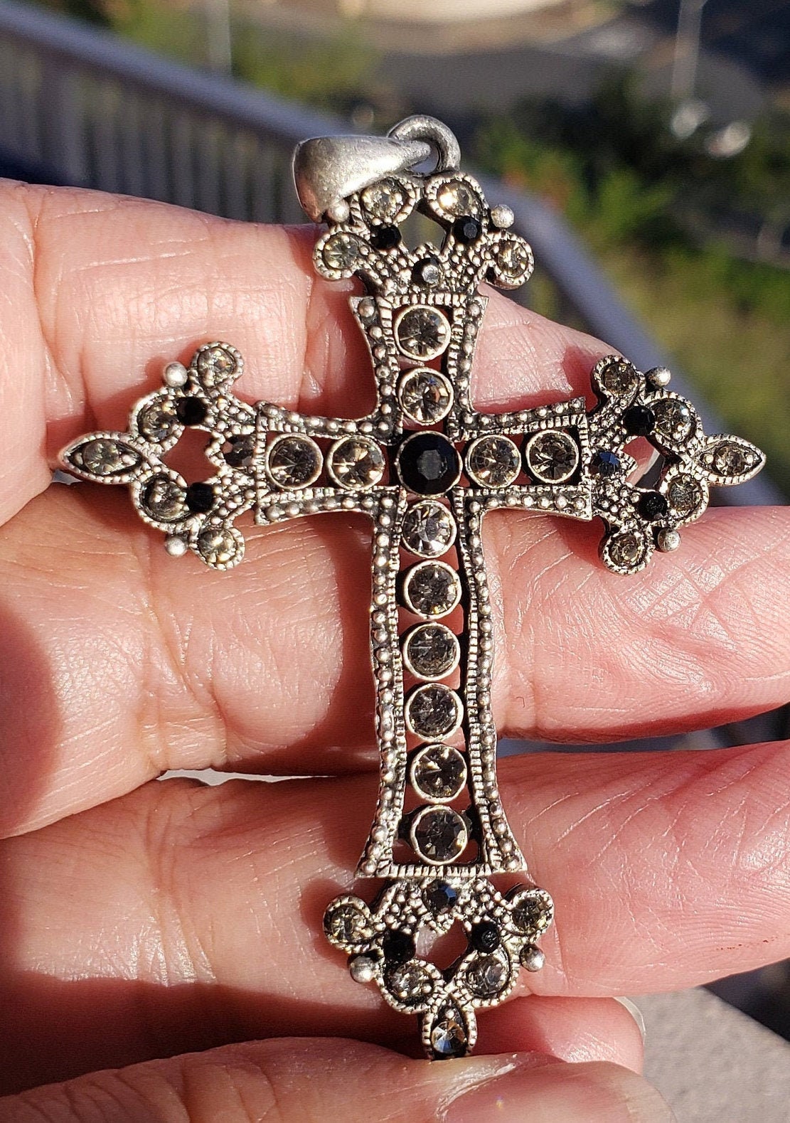 Vintage Pewter Cross with Beveled Set Crystals Etsy