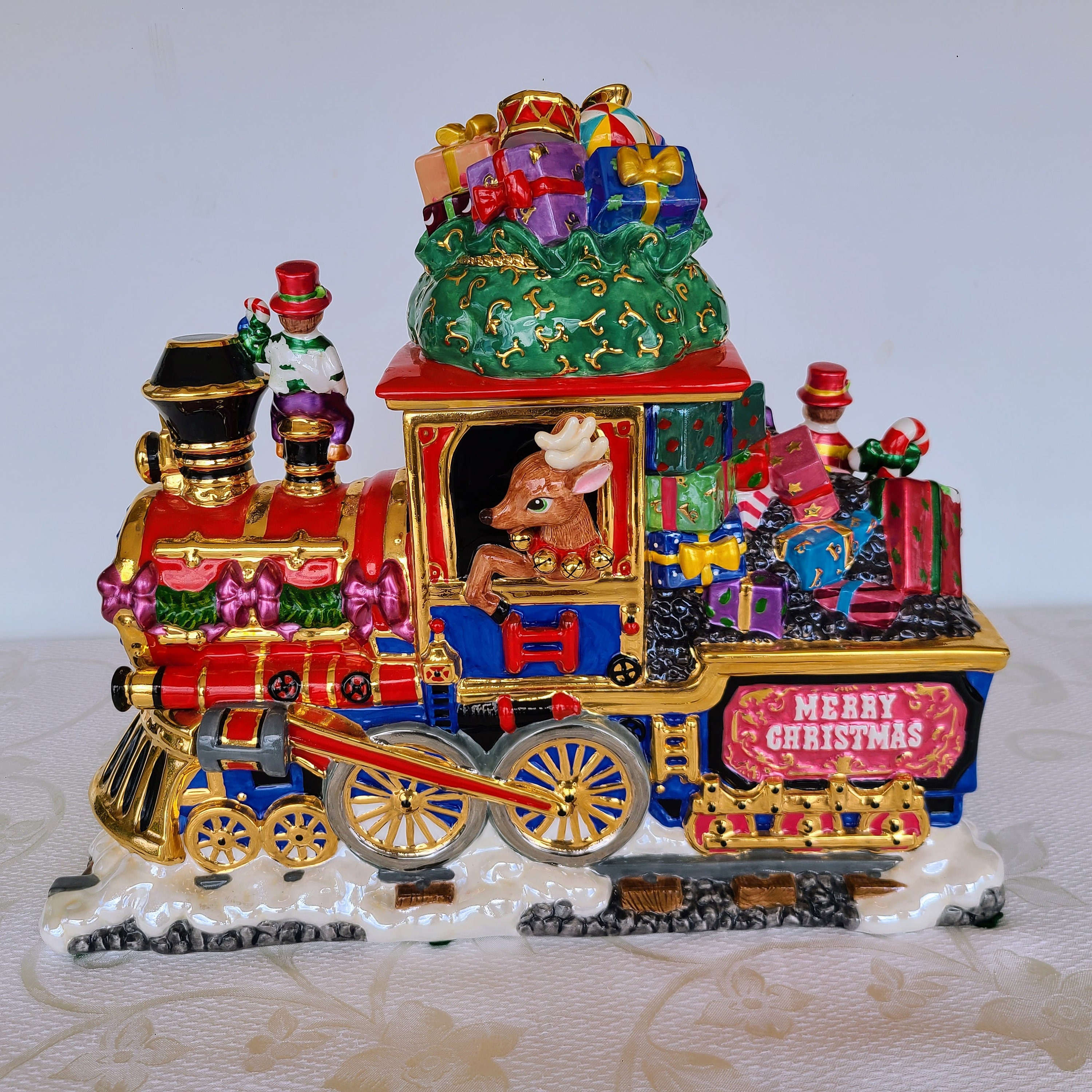 Radko North Pole Express Cookie Jar, Christmas Train, Neiman