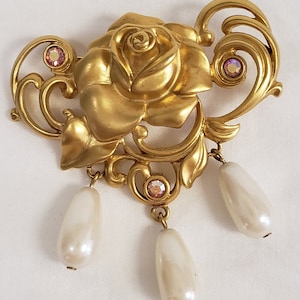 Vintage Avon Gold Tone Rose Brooch