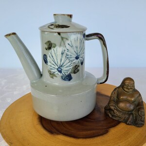 Vintage Ceramic Hand Painted Coffee/ Tea Pot In Neutral Shade Of Soft Gray,