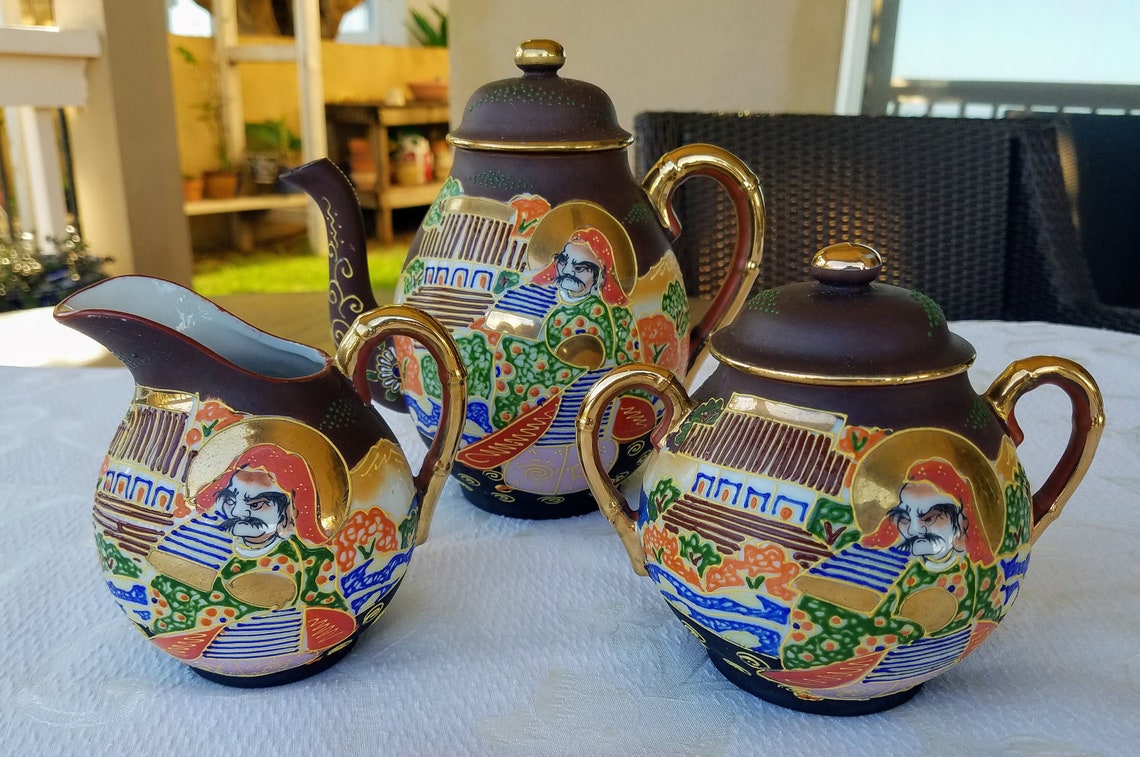Vintage Japanese Moriage Satsuma Tea Set Bone China Tea Pot Etsy