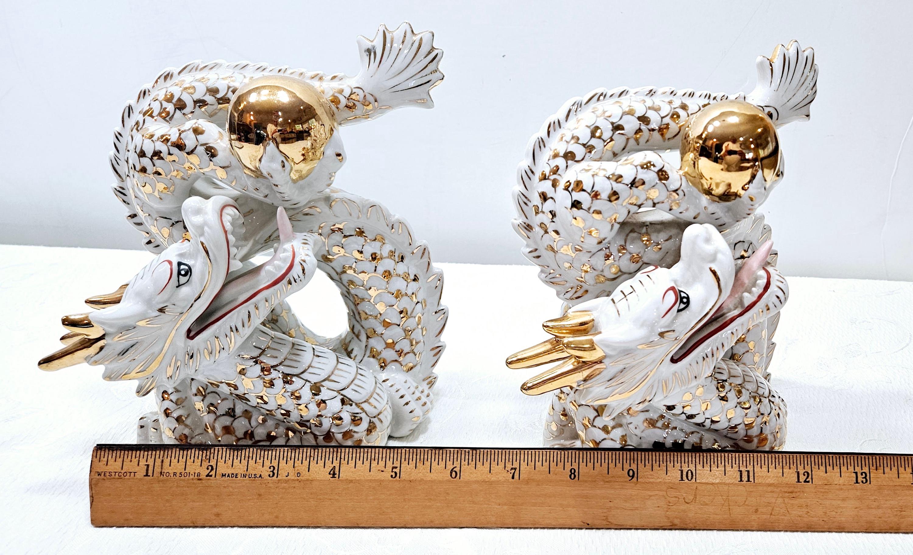 Vintage Porcelain Dragon Figurines, White and Gold Gilded Decor - Etsy