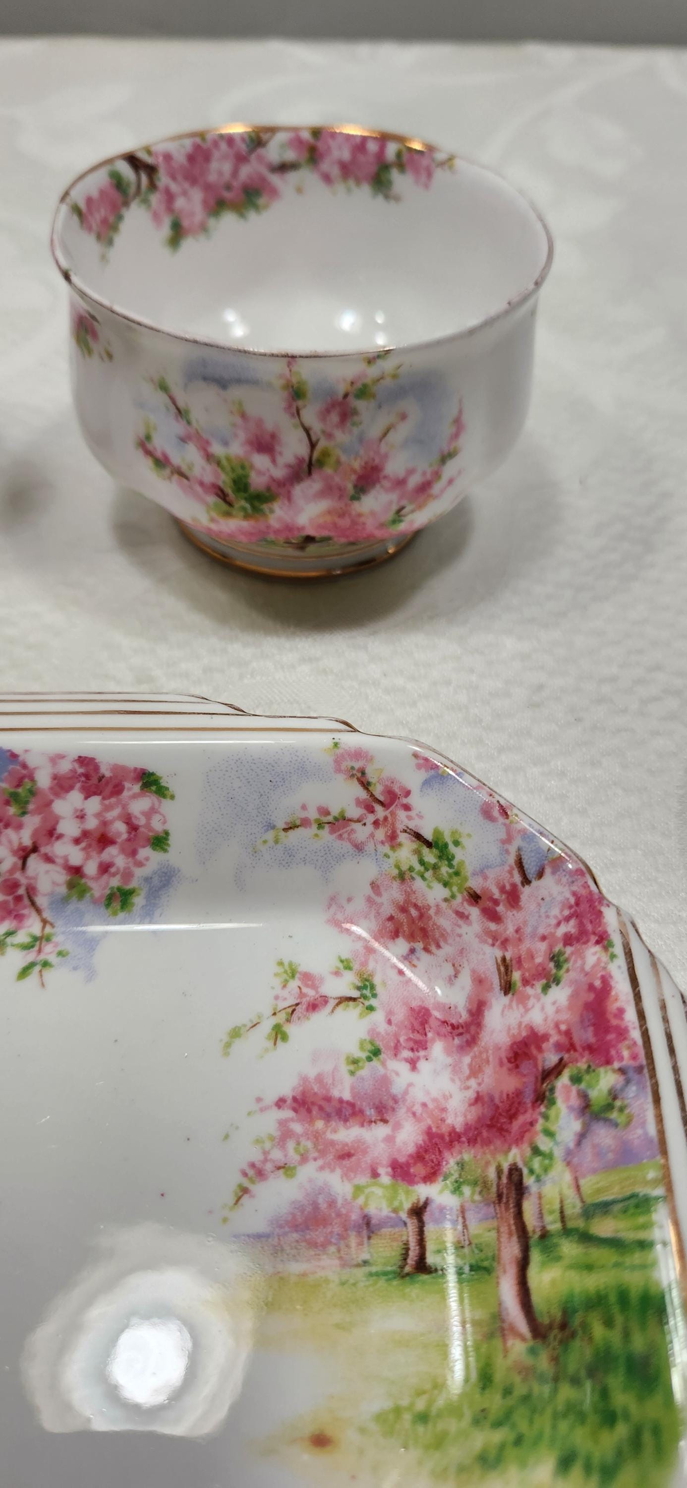 Vintage Royal Albert Blossom Time China Creamer, Sugar, Plate Set