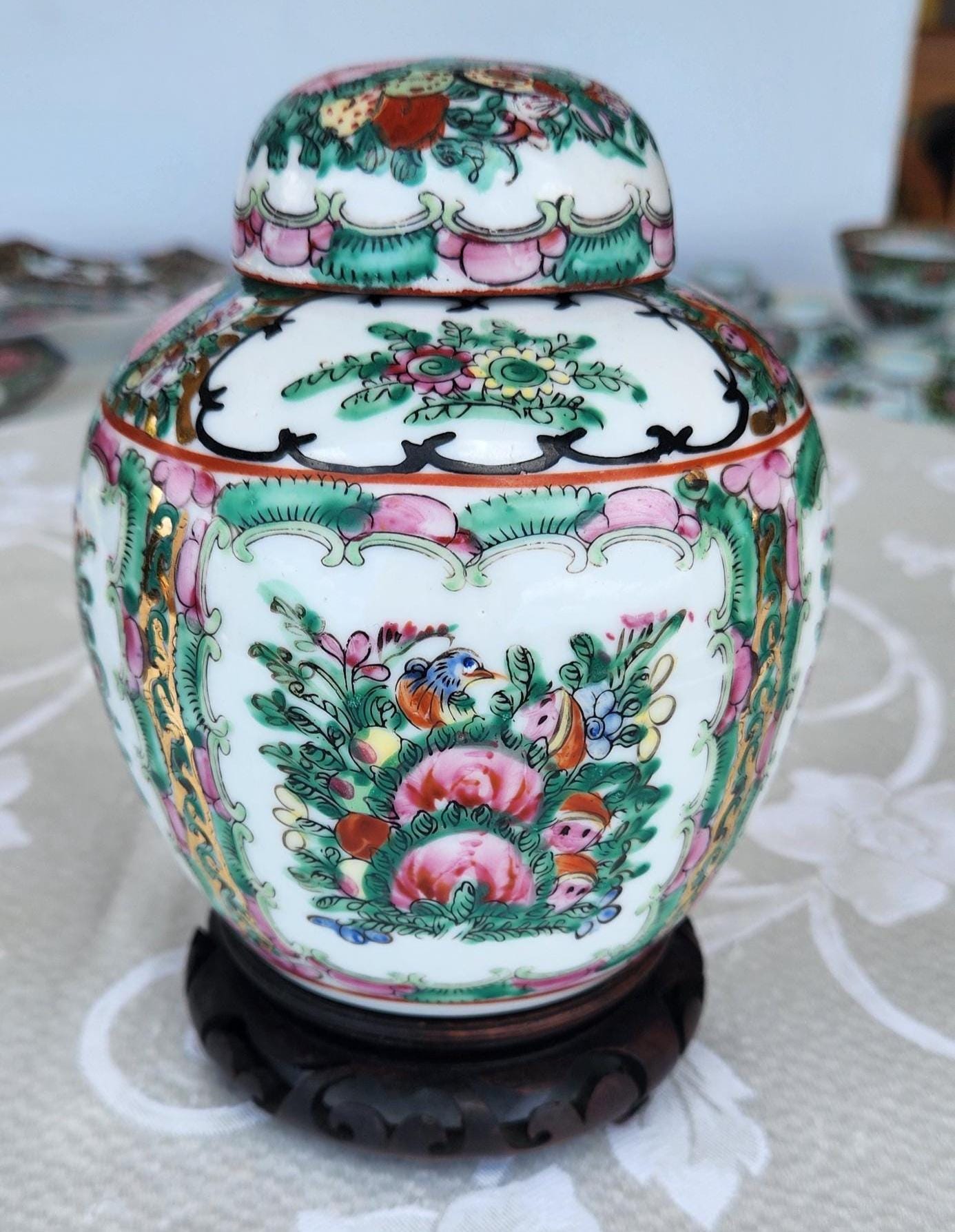 Vintage Rose Medallion Canton Ginger Jar, Japanese Porcelain