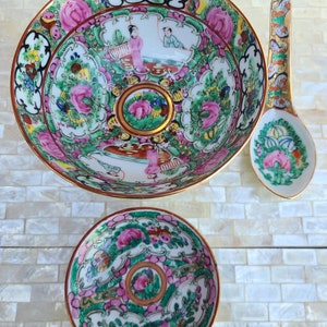Vintage Rose Medaillon Famille Kleine Ramen Schale, Vintage Porzellan handbemalte Rose Medaillon Schale mit Vögeln, Schmetterlingen und Pfingstrosen