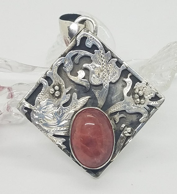 Vintage Sterling Silver pendant with Rhodochrosit… - image 5