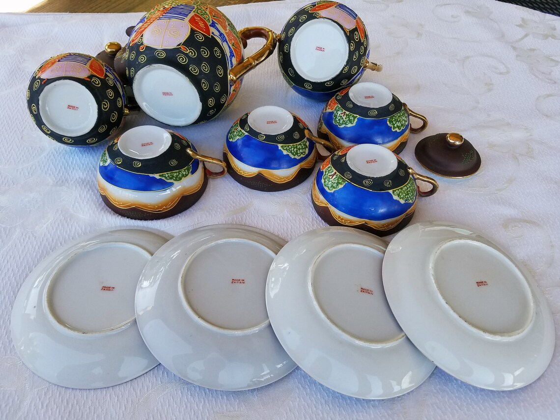 Vintage Japanese Moriage Satsuma Tea Set Bone China Tea Pot Etsy