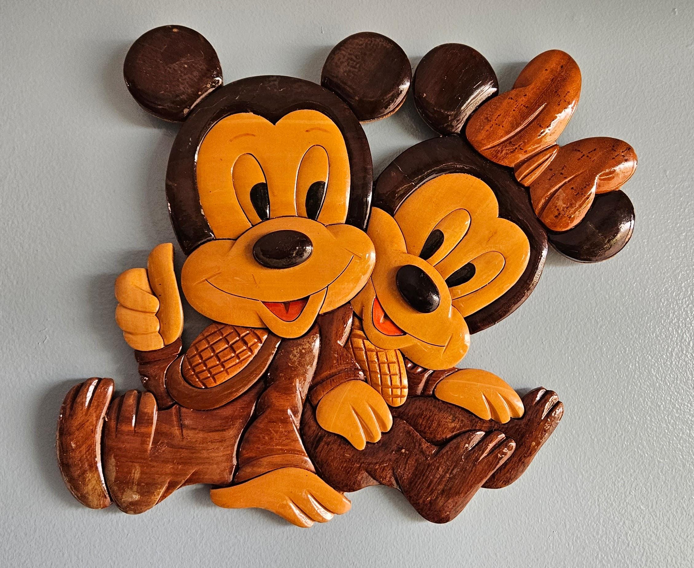 Vintage Disney Baby Mickey and Minnie Mouse Intarsia Decorative 