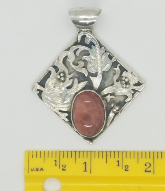 Vintage Sterling Silver pendant with Rhodochrosit… - image 7