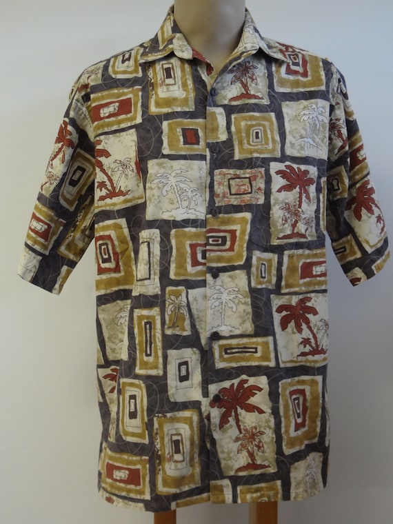Go Barefoot Palm Tree and Tribal Print Aloha Shirt - image 2