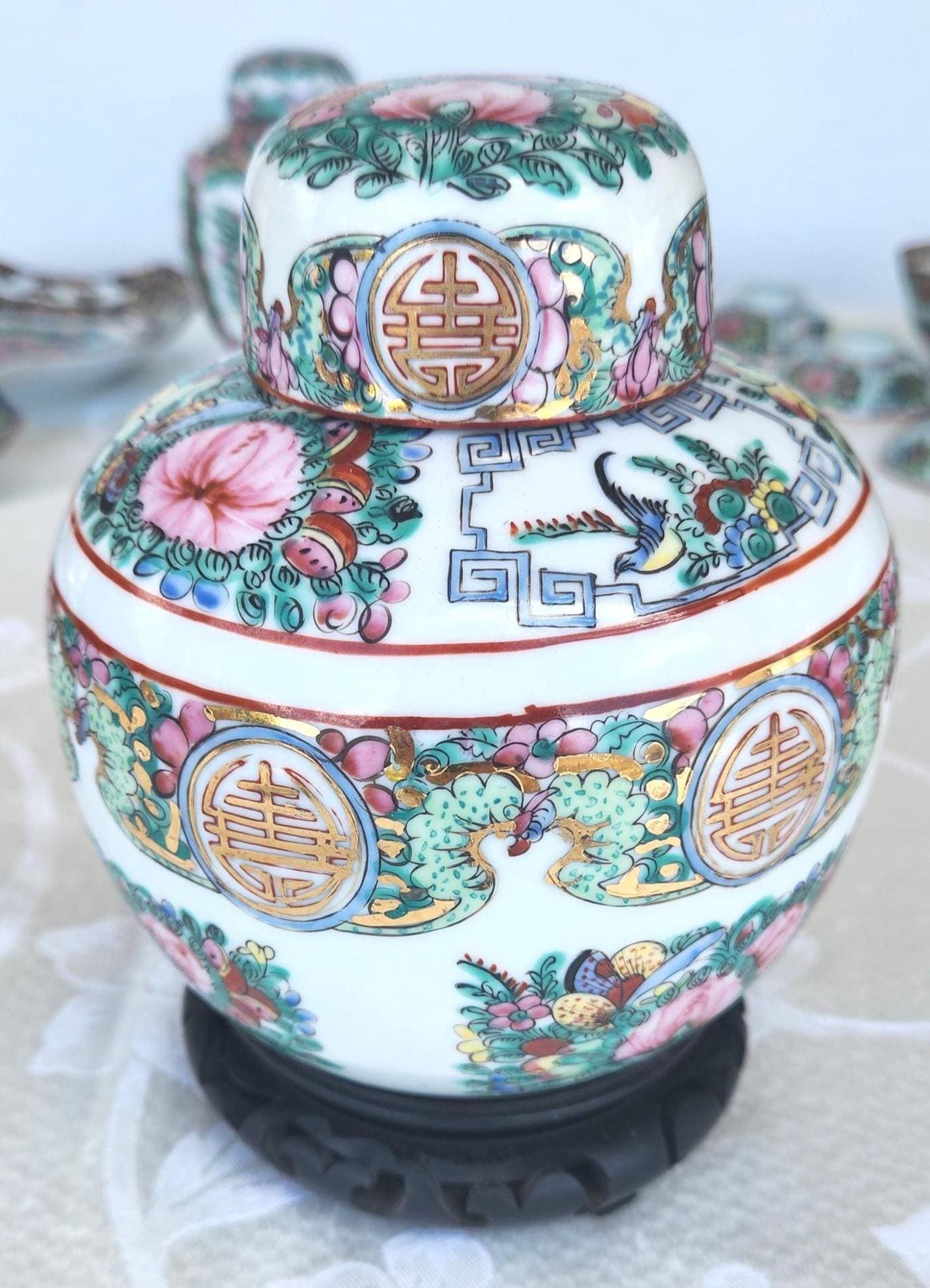 Vintage Rose Medallion Canton Ginger Jar, Japanese Porcelain