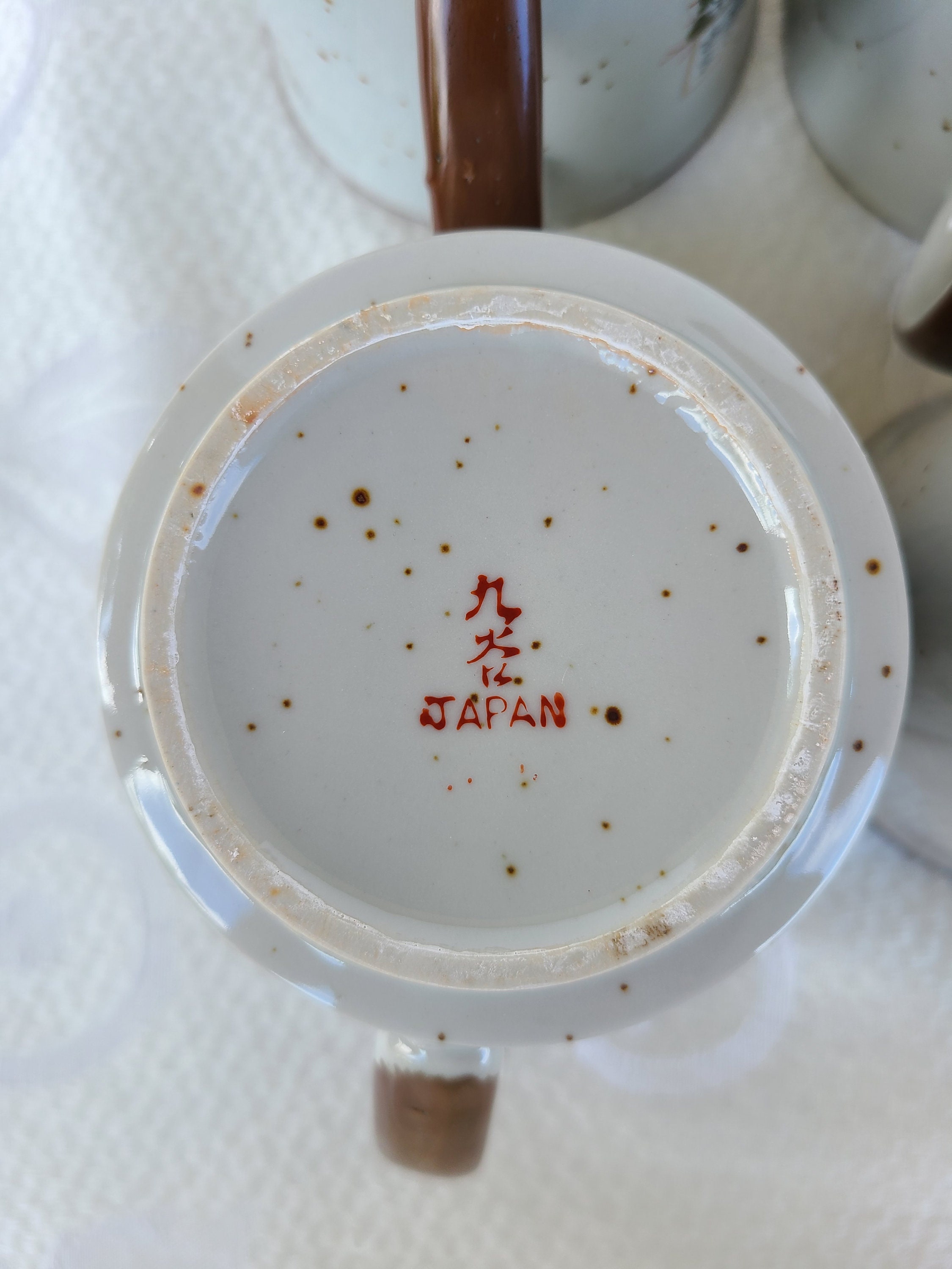 Kutani Speckled Ceramic Coffee Mugs, Cherry Blossoms and