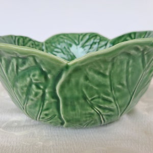 Vintage Bordallo Pinheiro Green Cabbage Serving Bowl, Large Textured Five Leaf Bowl Made In Portugal, Lovely Majolica Bowl,