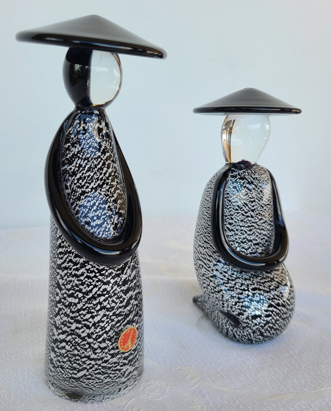 Vintage MURANO Glass Chinese Man and Women Figurine, Hand Sculptured