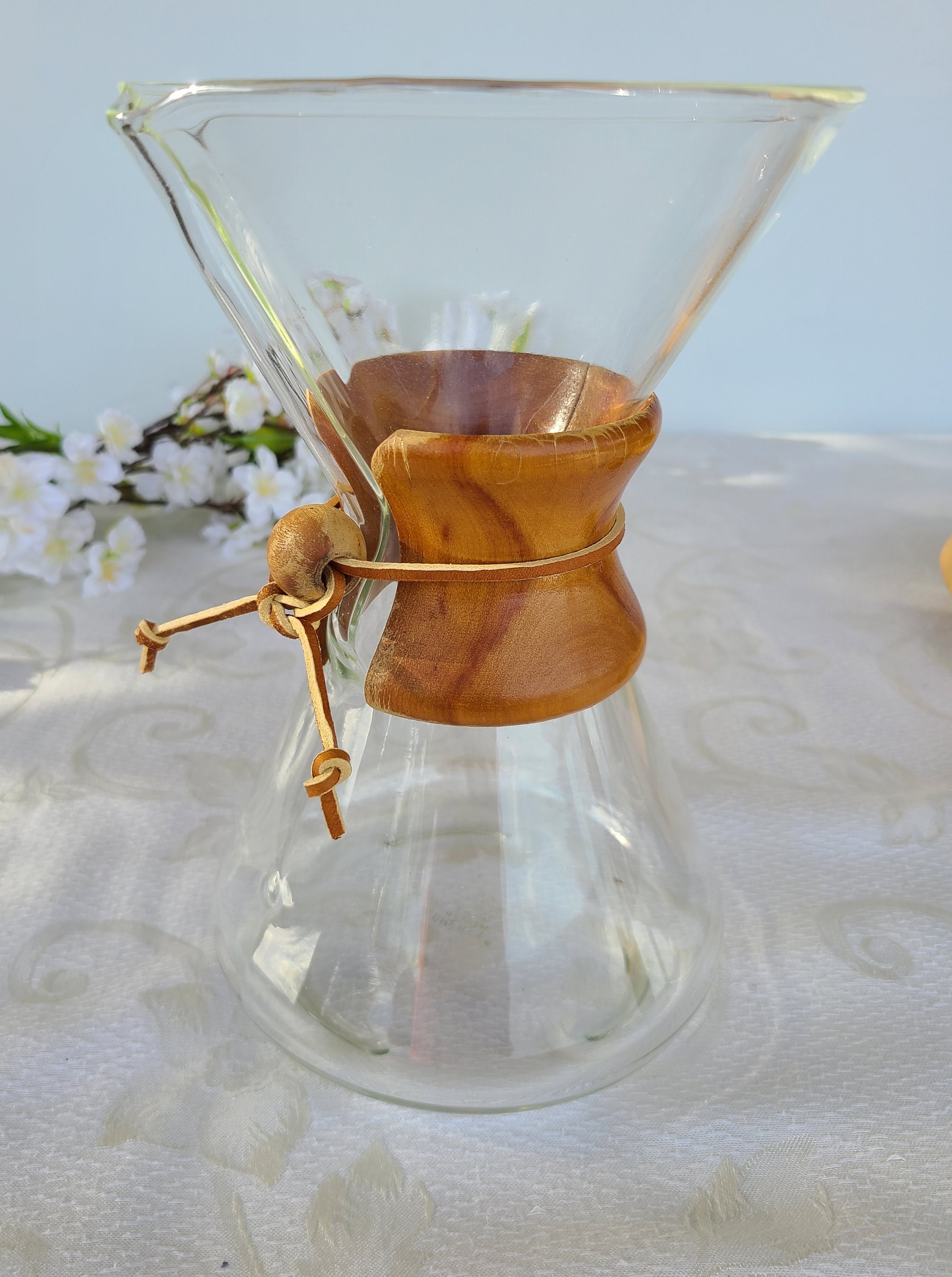 2 Mid Century Modern Chemex Pour Over Coffeemakers by Peter Schlumbohm &  Vintage Brass Warmers