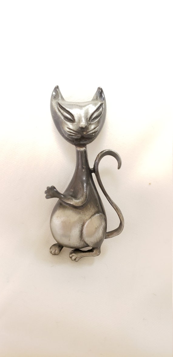 Silver Siamese Cat Brooch, Vintage Pewter Siamese 