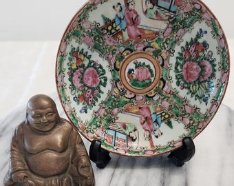 Vintage Famille Hand Painted Porcelain Rose Medallion 5 1/2" Fruit Bowl,
