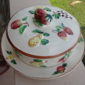 Vintage Japan Nasco Product Porselein Condiment Schotel Met Deksel, Sectionele Serveerschaal Met Deksel, Serveerschaal Versierd Met Fruit,