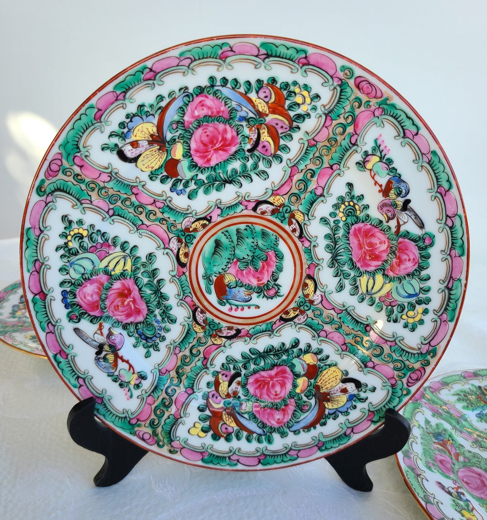 Vintage Rose Medallion Canton 9 Inch Plate Porcelain Plate Etsy