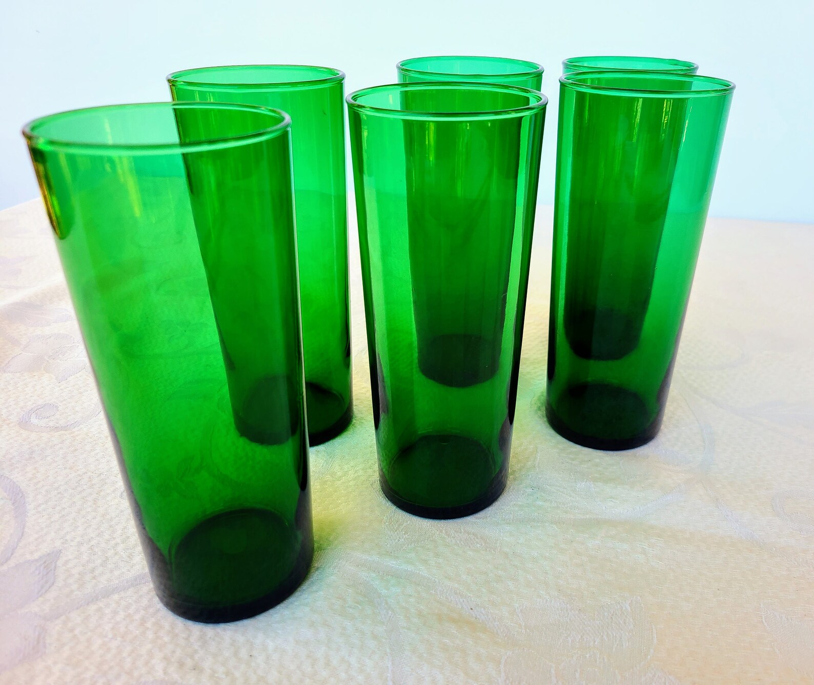 Vintage Forest Green Ice Tea Glasses Clear Tall Forest Etsy