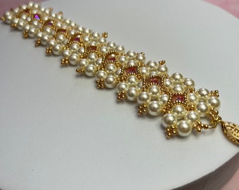 Shell Pearls and Swarovski Crystal Cuff