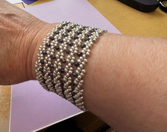 Silver and Rainbow Spinel Hubble Stitch Beaded Cuff