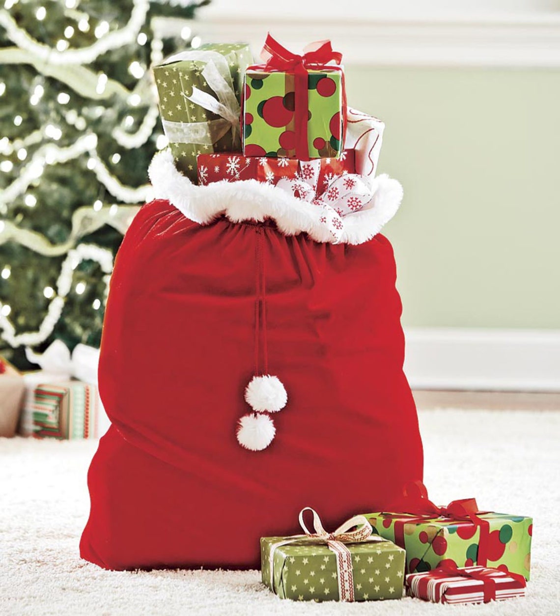 Monogrammed Santa Bag Gift Carrier Red Velvet Santa Sack Etsy