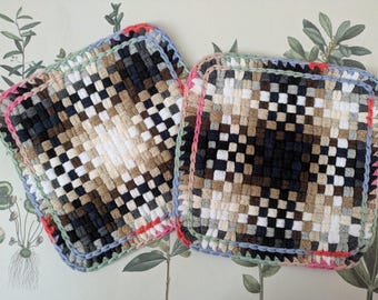 Two Homemade Cotton Potholders, Springtime Desert Kitchen Decor, Gift for College Student, Earthy Color Scheme, Cooking Supplies for Dorm