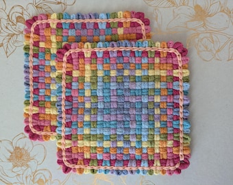 Two Woven Potholders, Springtime Home Decor, Dorm Room Kitchen, Gift for Bridal Shower, Gift for Wedding, Surprise Gift for New Home Owners