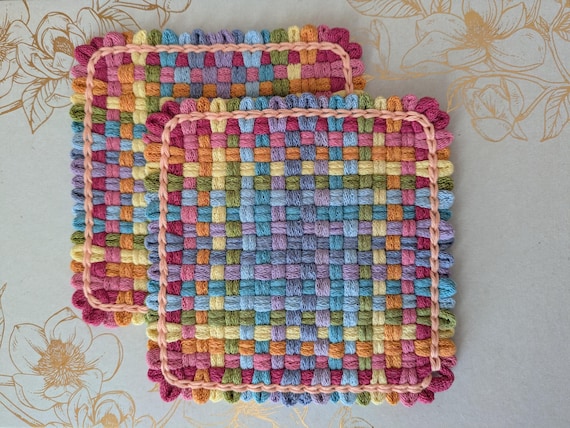 Two Woven Potholders, Springtime Home Decor, Dorm Room Kitchen, Gift for Bridal Shower, Gift for Wedding, Surprise Gift for New Home Owners