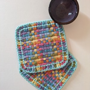 Two Hand Woven Potholders, Whimsical Pastel Kitchen Décor, Waldorf Inspired Gift, Waldorf Homeschool Baking Supplies, Waldorf Teacher Gift