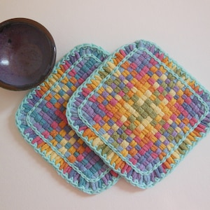 Two Woven Potholders, Coastal Mermaid Kitchen Décor, Whimsical Home Decor, Eco-Friendly Baking, Cotton Potholders, Extra Soft Pastel Trivets