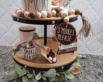 Mini mug  tray decor Summer smores campfire fall tray display