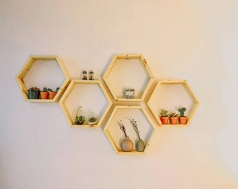 Wooden Hexagon Shelf: Essential Oil Display, Honeycomb Decor