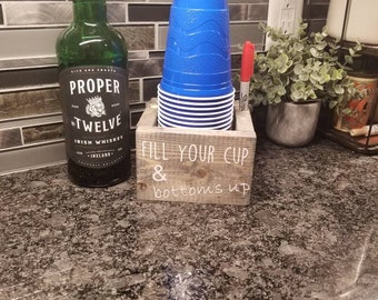 Party solo cup and sharpie holder wooden cup holder