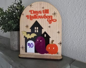 Halloween Countdown Sign | Wooden Shelf Sitter | Spooky Cute Fall Décor