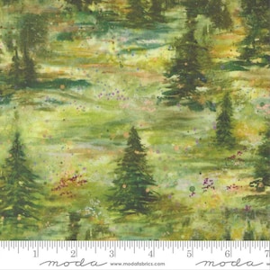May include: A watercolour painting of a woodland scene with green trees and a yellow and green background. The painting has a soft, dreamy feel and is perfect for adding a touch of nature to your home decor.