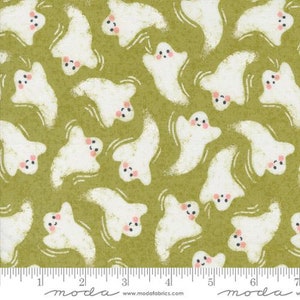 HEY BOO - Friendly Ghost in Witchy Green (5211 17) - by Lella Boutique for Moda - Sold By the YARD - Cut Continuous