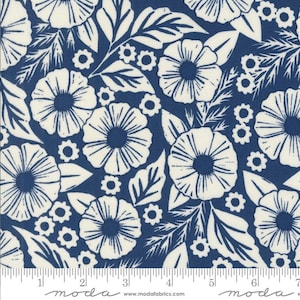 FIELD OF FLOWERS - Flower Paper in Indigo (3311 18) - by Katharine Watson for Moda - Sold by the Yard - Cut Continuous