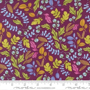WILD BLOSSOMS - Leaf in Berry (48736 22) - by Robin PIckens for Moda - Sold By the YARD - Cut Continuous