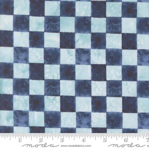 May include: A blue and white checkered fabric with a subtle watercolor effect. The fabric is perfect for quilting, crafts, and home decor projects.