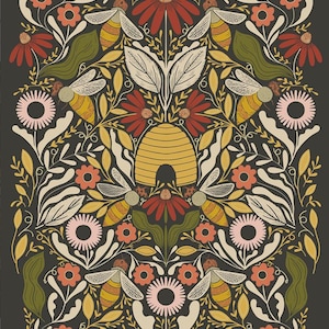 Moda BEE GARDEN - Bee Garden Panel in Black (48418 21M) by Gingiber - Sold by the PANEL (36&quot; x 44&quot;) and Cut Continuous