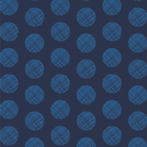 May include: A seamless pattern of blue circles on a dark blue background. The circles have a textured, woven appearance.